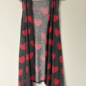 Gray and Red Heart Patterned Cardigan